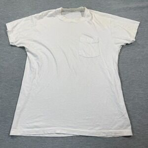 Fruit of the Loom T-Shirt Men XL White Pocket Crewneck Made‎ USA Single Stitch